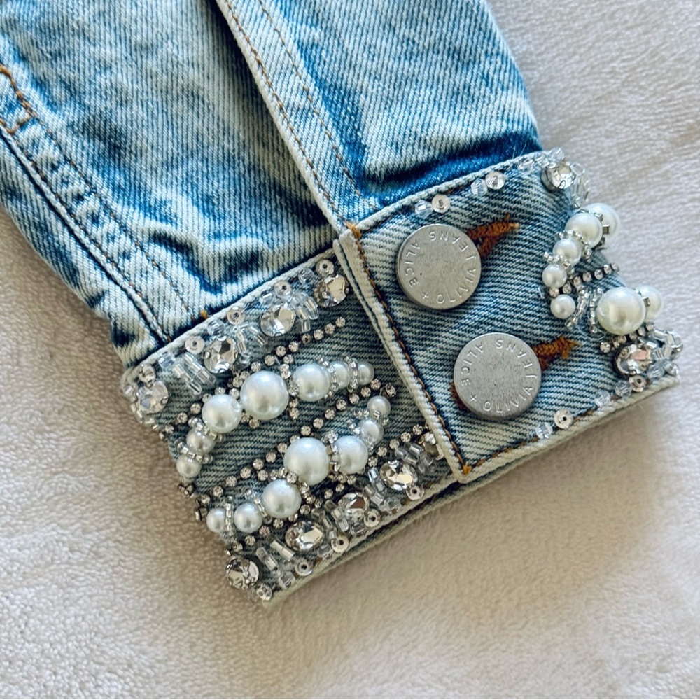 NWOT! Alice + Olivia Nelson Embellished Denim Jacket, Size XS - Picture 11 of 17